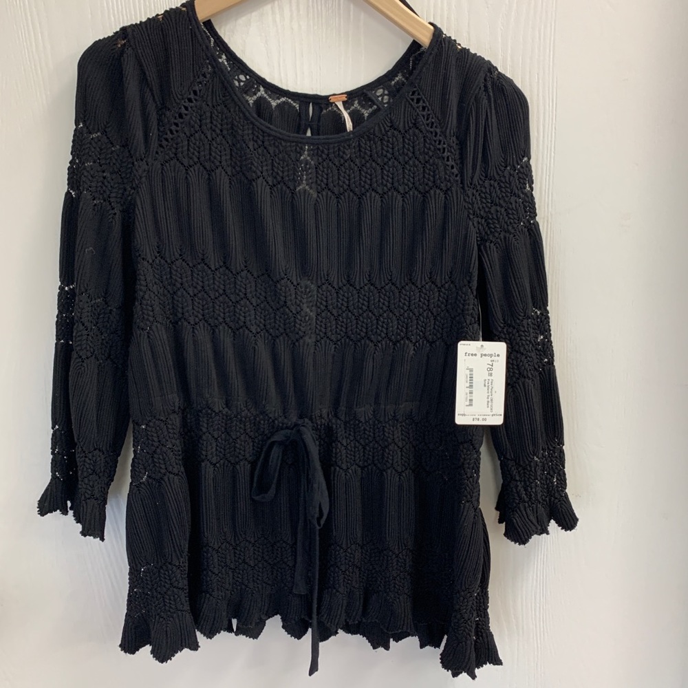 Free People NWT Fire Island Top Black Small